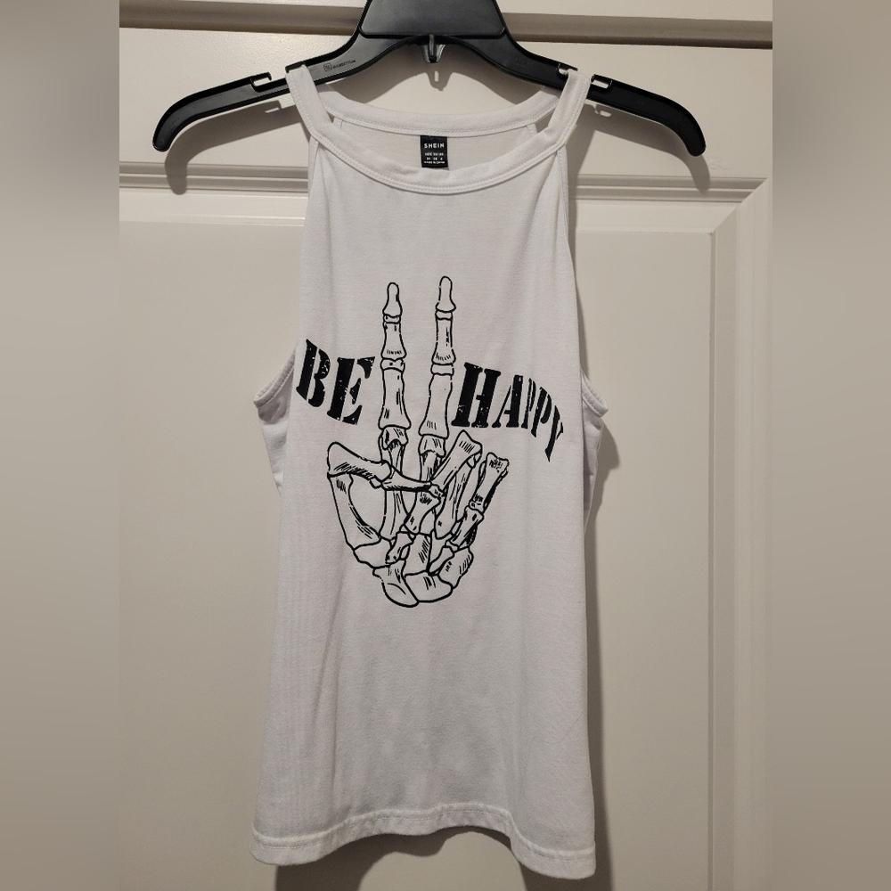 Graphic White Tank Top with Skeleton Design